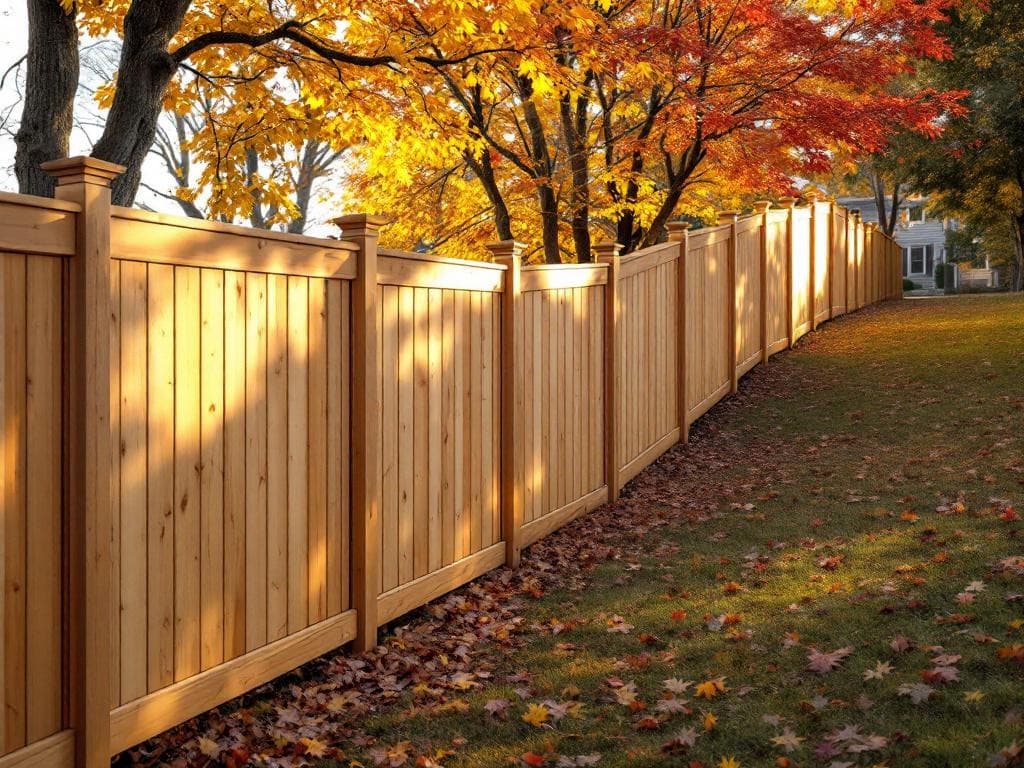 Wood privacy fence following sloped terrain in Southern NH