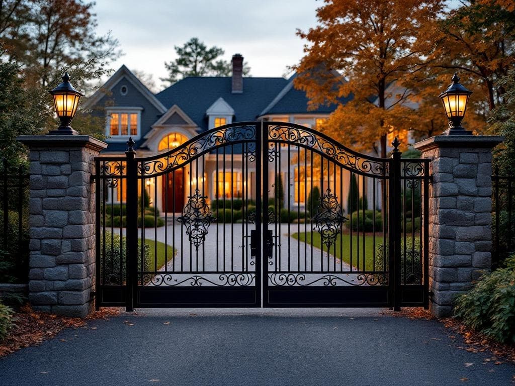 Aluminum fence with an arched gate at a Southern NH home